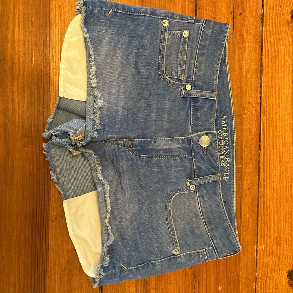 American Eagle Outfitters Blue Jean Shorts with Distressed Hem